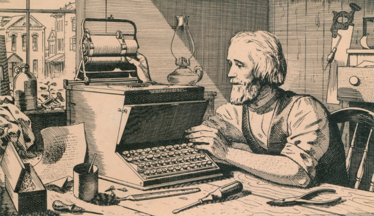 image of a person inventing a machine which will be used as a patent application